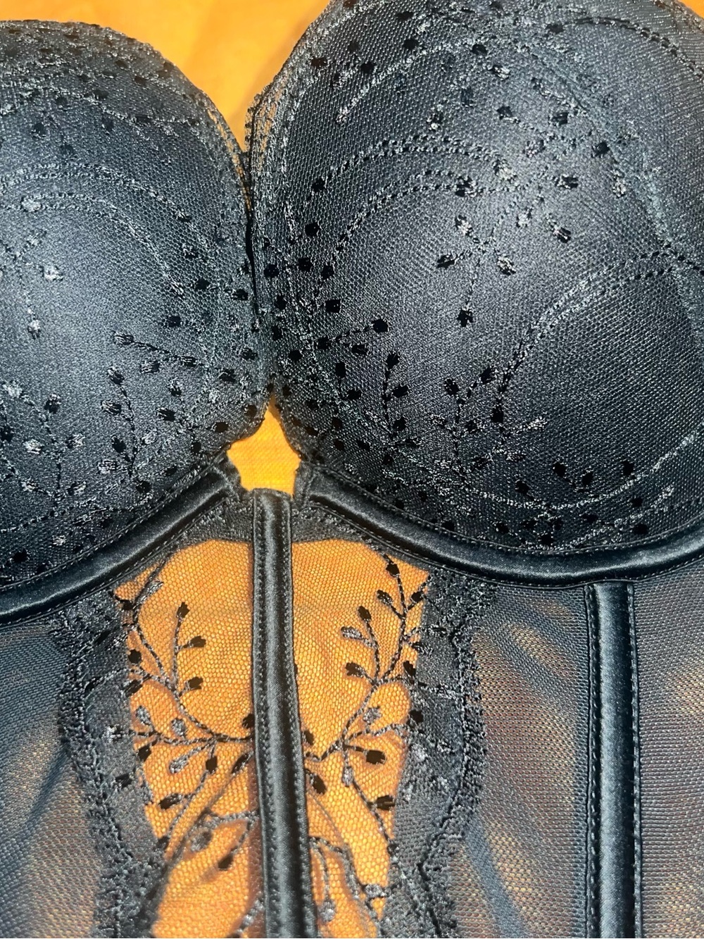 Primark Forest Dark Green Embroidered Mesh Corset Bra Size 34B - Picture 9 of 9